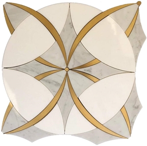 Water Jet Cut Marble Brass Inlay Tile