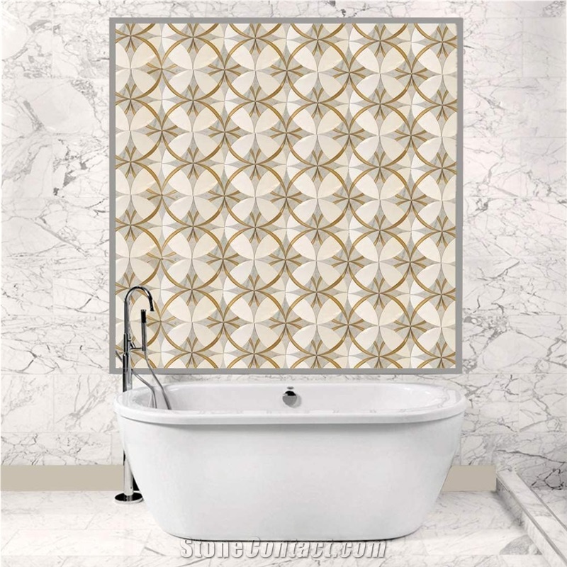 Water Jet Cut Marble Brass Inlay Tile