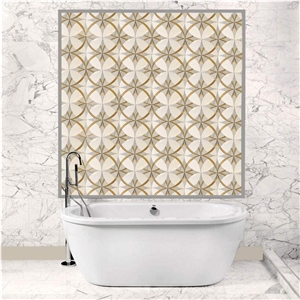 Water Jet Cut Marble Brass Inlay Tile