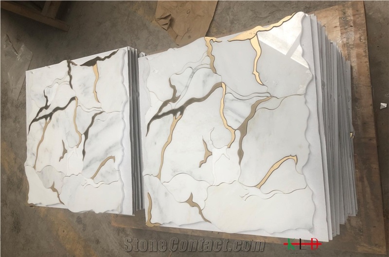 Water Jet Marble Inlay Mosaic Tiles Wall