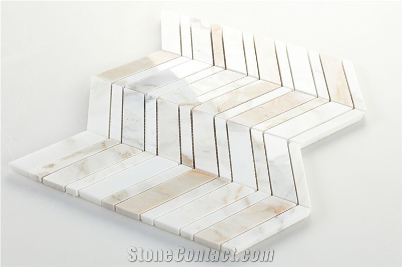 Wave Calacatta Gold 11.5x14 Marble Floor Mosaic