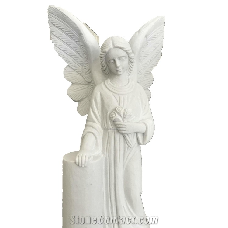 White Natural Marble Cemetery Statue