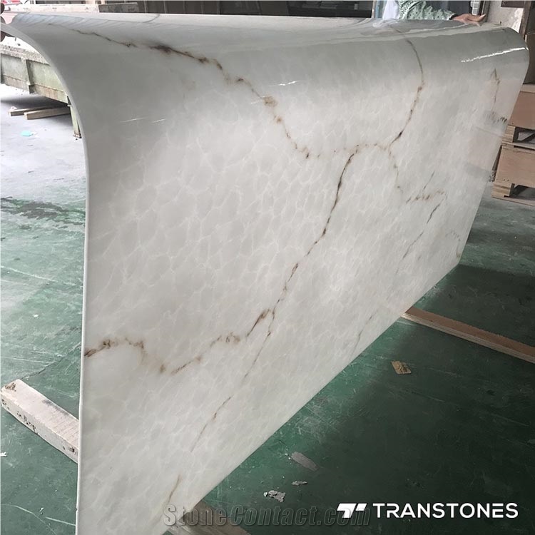 White Polished Faux Curved Onyx Wall Panel Slabs