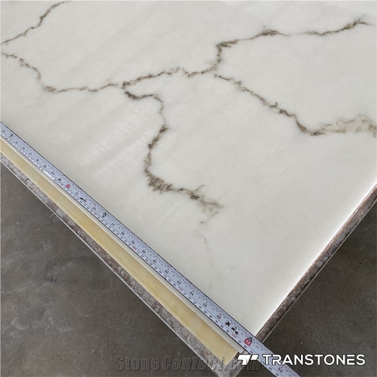 White Polished Faux Onyx Kitchen Wall Panel