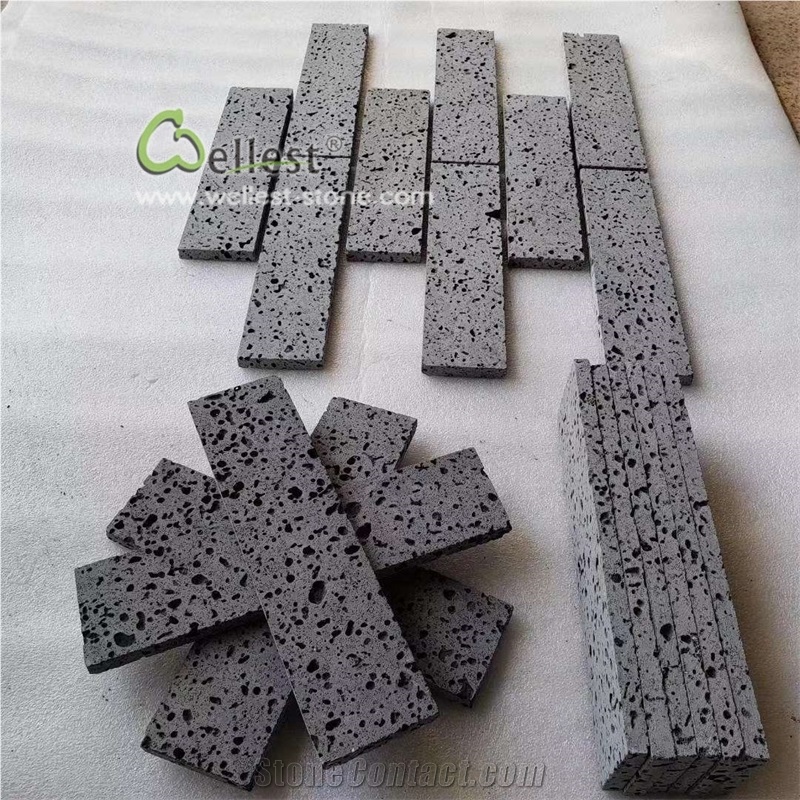 Big Hole Black Basalt Lava Stone Tiles