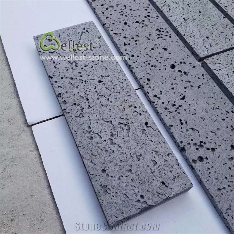 Big Hole Black Basalt Lava Stone Tiles