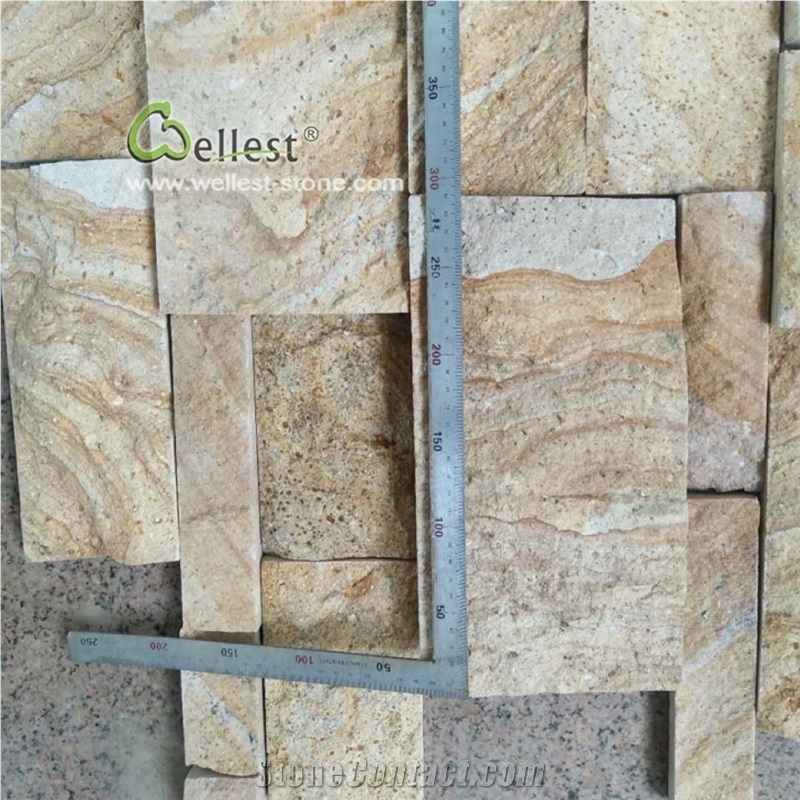 Yellow Sandstone Rock Face Pattern Wall Stone