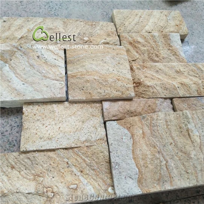 Yellow Sandstone Rock Face Pattern Wall Stone