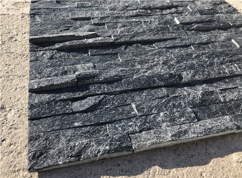 Straight Edge Black Wall Stone Cladding Stacked Ledger