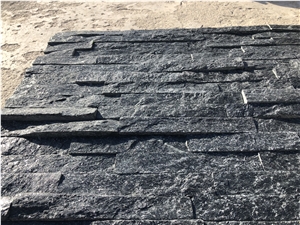 Straight Edge Black Wall Stone Cladding Stacked Ledger