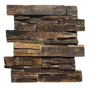 Rust Slate Stacked Stone Corners Meshed Cement
