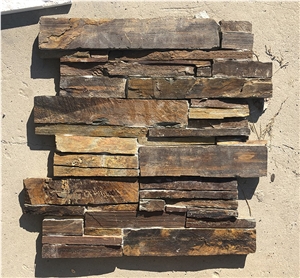 Rust Slate Stacked Stone Corners Meshed Cement