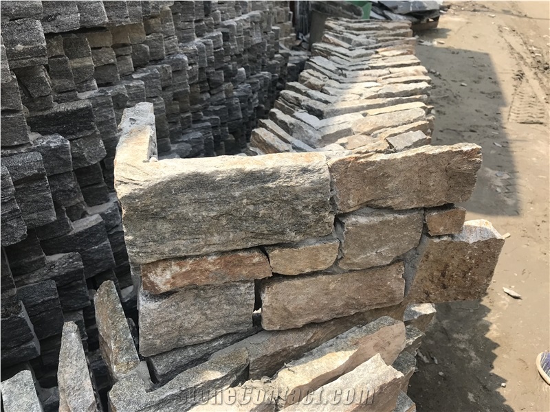 Rust Slate Stacked Stone Corners Meshed Cement