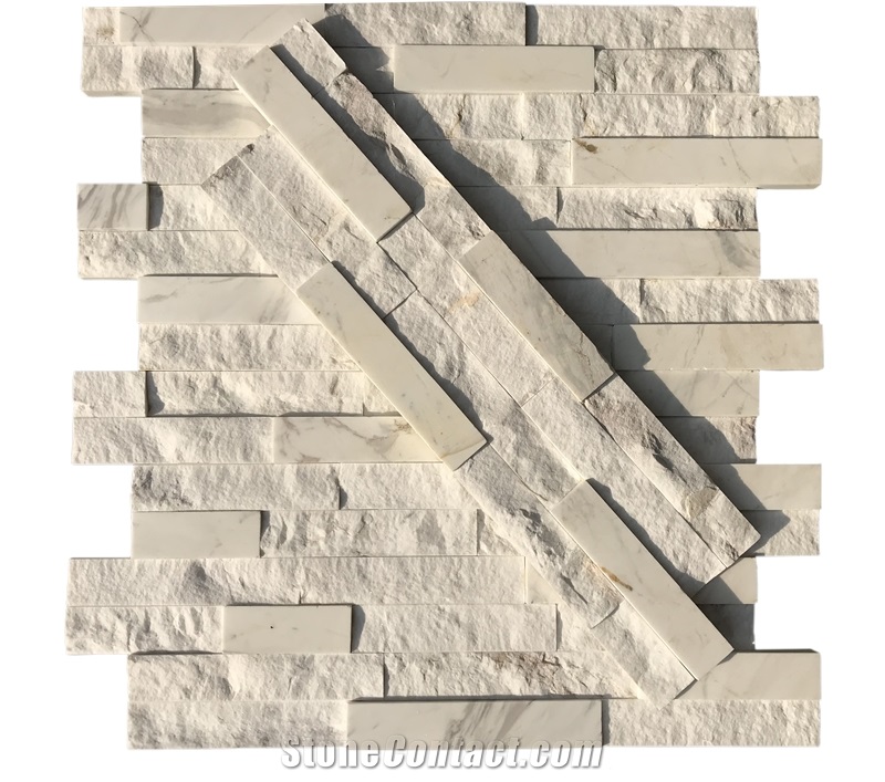 White Marble Stacked Ledge Stone Panels Cladding