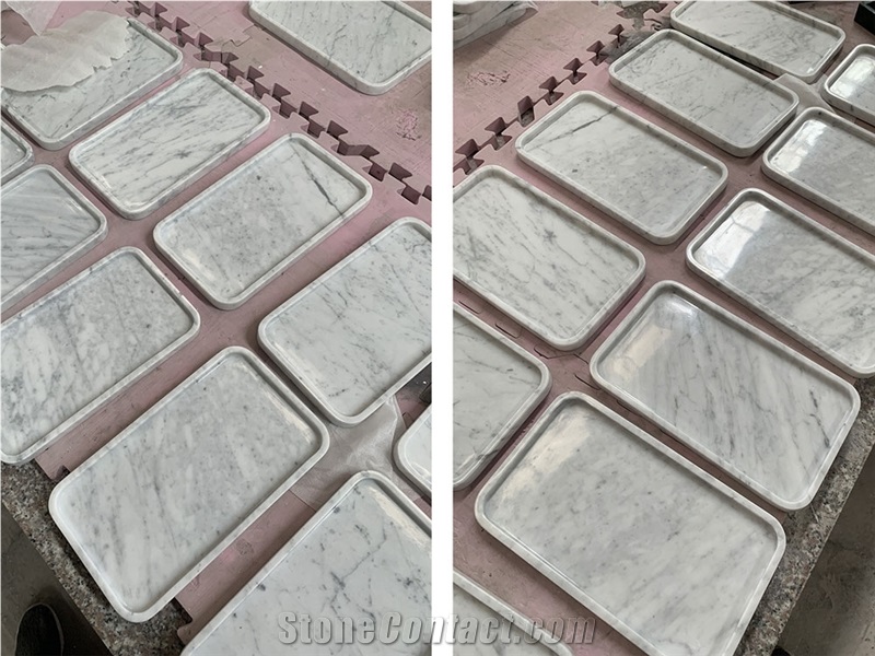 Bianco Carrara White Marble Square Trays Plates