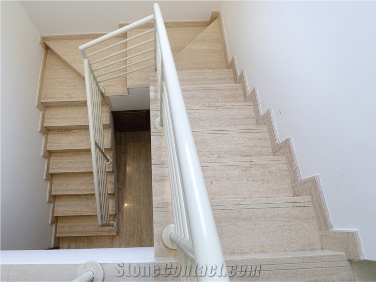 Cream Ivory Light Beige Travertine Staircase Riser