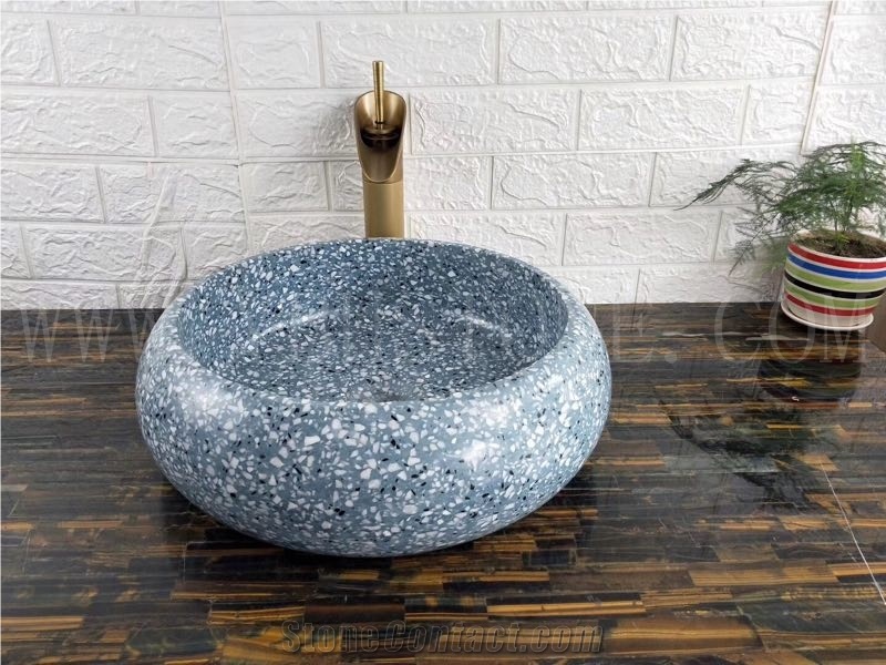 Polished Terrazzo Wash Basin for Home Decoration