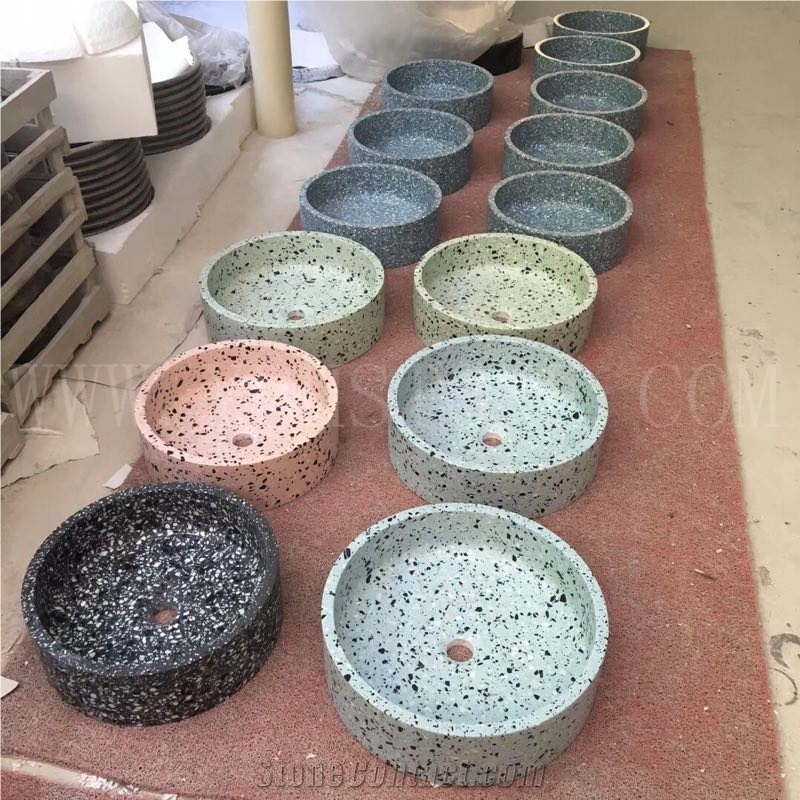 Polished Terrazzo Wash Basin for Home Decoration