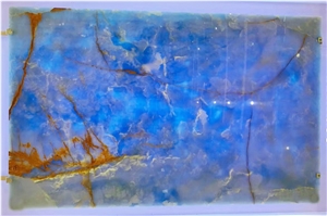 Natural Pure Blue Aqua Gold Onyx Bookmatch Slabs