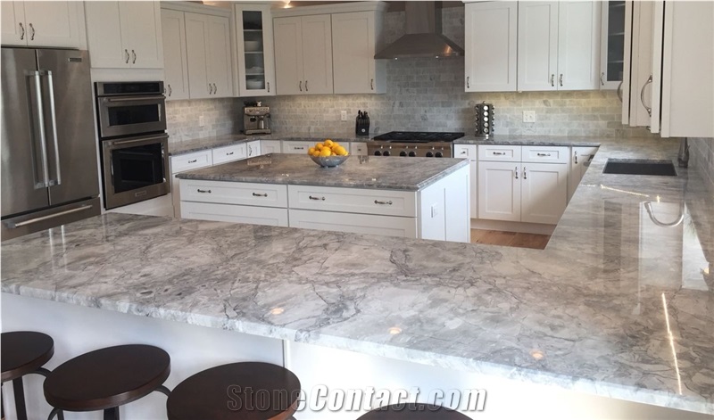 Natural Super White Quartzite Waterfall Island Top