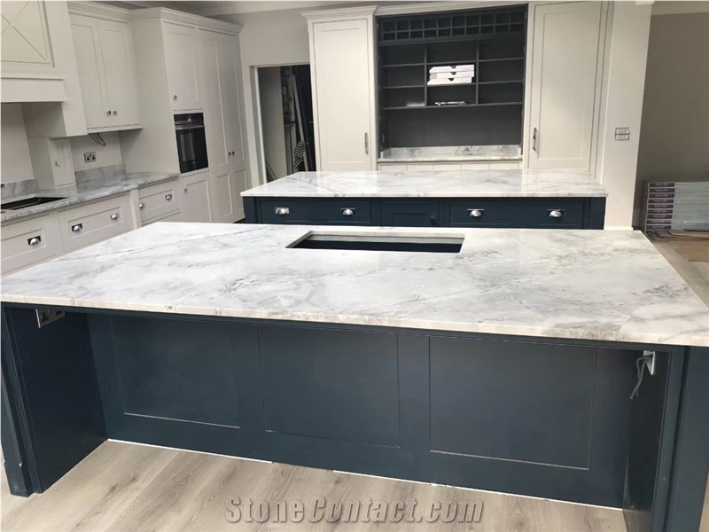 Natural Super White Quartzite Waterfall Island Top