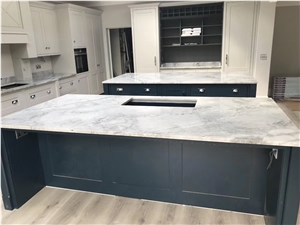 Natural Super White Quartzite Waterfall Island Top