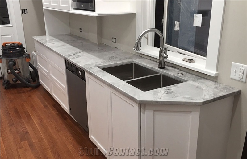 Natural Super White Quartzite Waterfall Island Top
