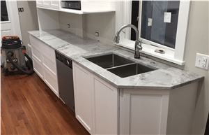 Natural Super White Quartzite Waterfall Island Top
