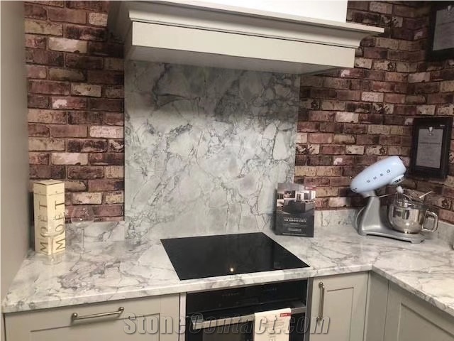 Natural Super White Quartzite Waterfall Island Top