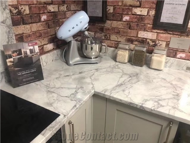 Natural Super White Quartzite Waterfall Island Top