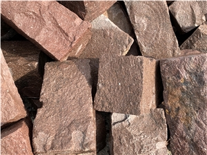 Red and Brown Basalt Stone Cobblestone, Pavers, Patio Cubes