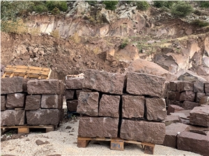 Red and Brown Basalt Stone Cobblestone, Pavers, Patio Cubes