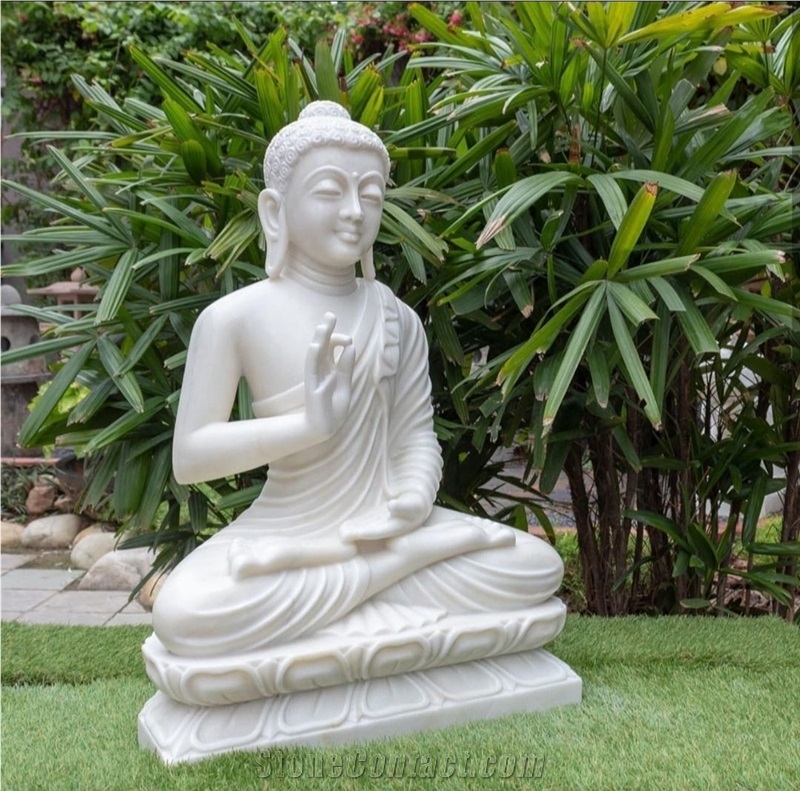 Mint White Sandstone Buddha Statue