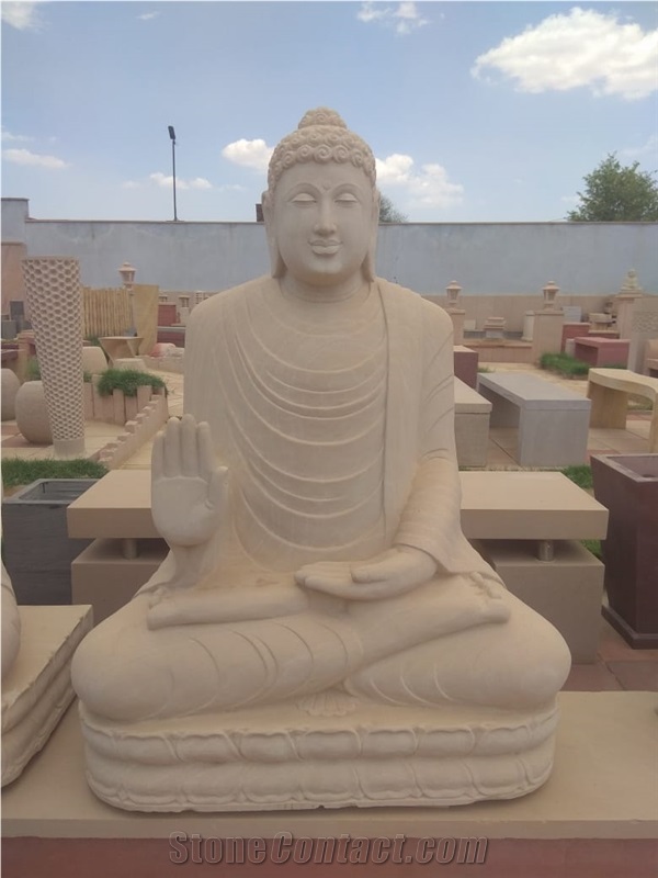 Mint White Sandstone Buddha Statue