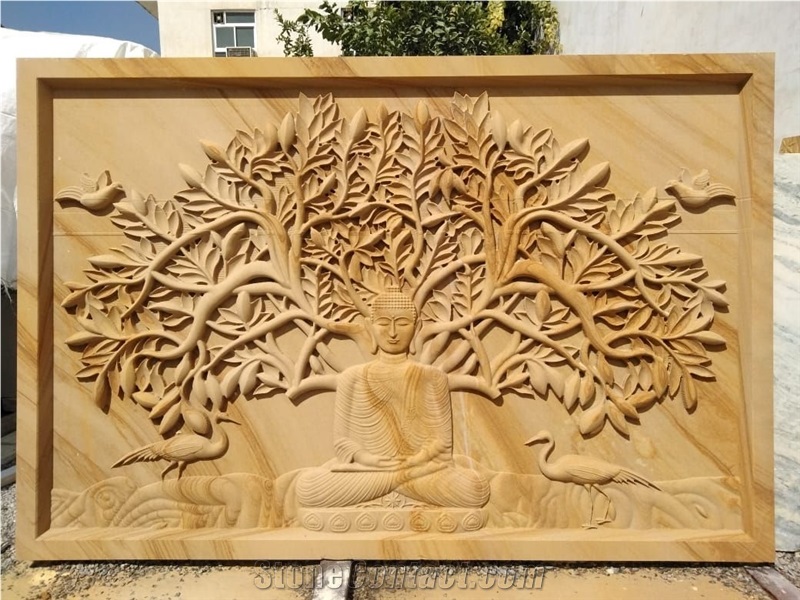 Teak Wood Sandstone Relief