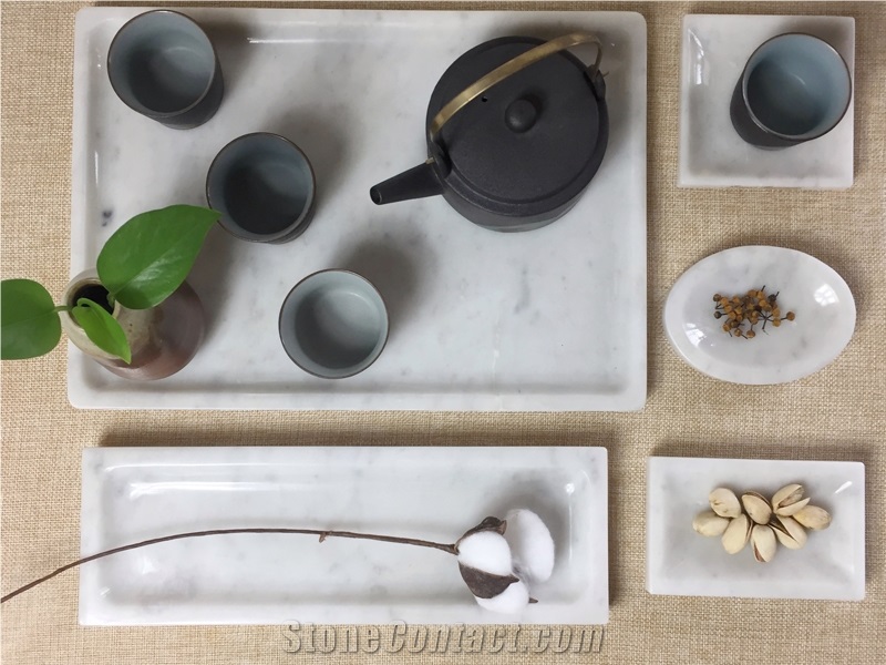 Elizabeth White Marble Rectangle Stone Home Decor Tray