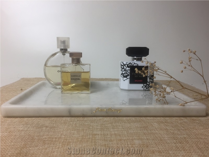 Elizabeth White Marble Rectangle Stone Home Decor Tray
