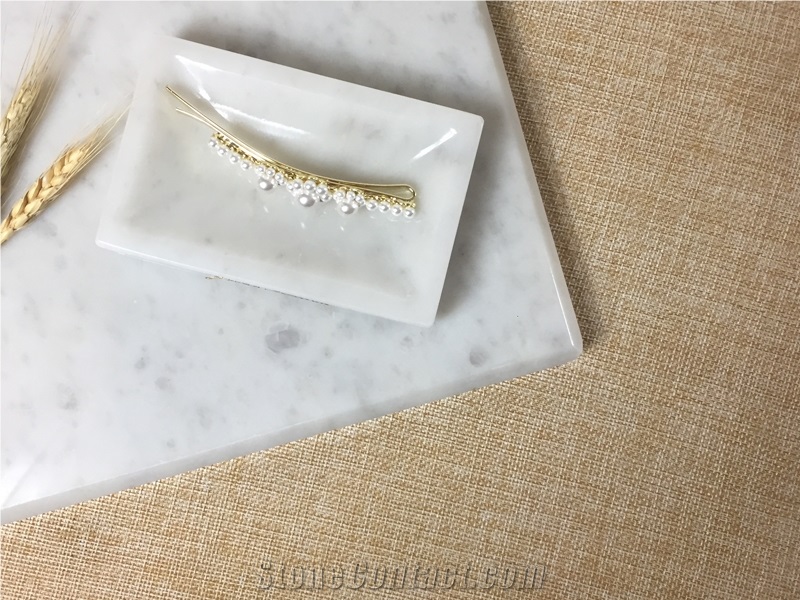 Elizabeth White Marble Rectangle Stone Home Decor Tray