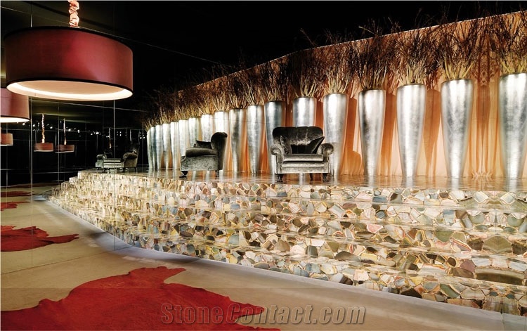 Blue Agate Semiprecious Stone Coffeetable/Agate Bar Tabletop