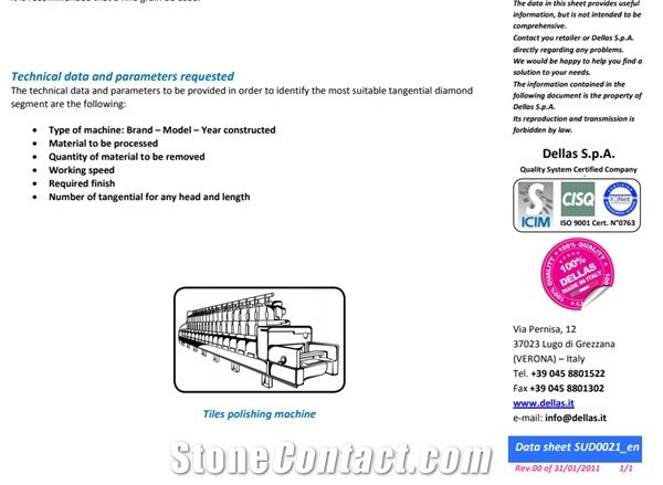 Tangential Abrasive for Polishing/Grinding Modular Granite