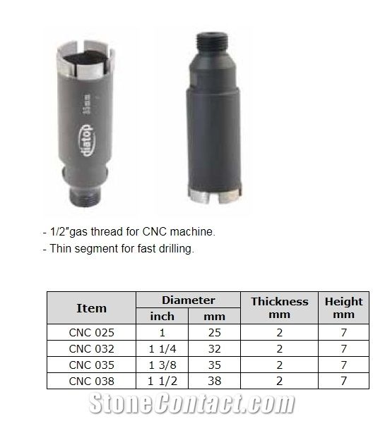 Cnc Machine Core Bit for Granite - Wet Drilling