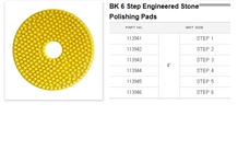 Bk 6 Step Engineered Stone Polishing Pads