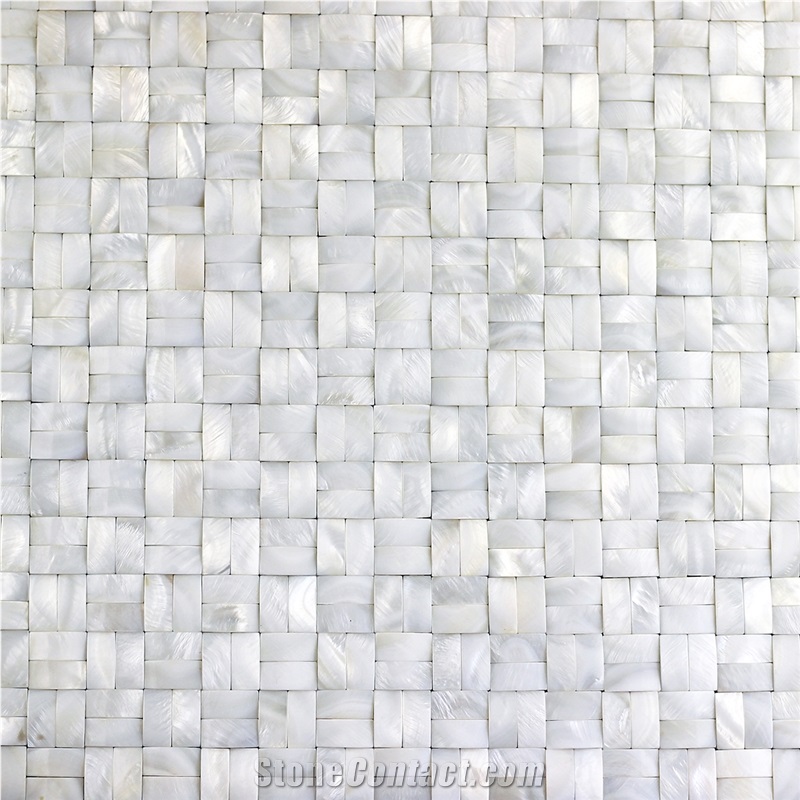 White 3d Shell Mosaic Tile Backsplash on Mesh