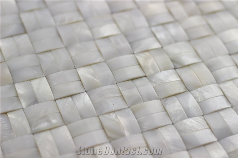 White 3d Shell Mosaic Tile Backsplash on Mesh