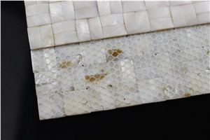 White 3d Shell Mosaic Tile Backsplash on Mesh