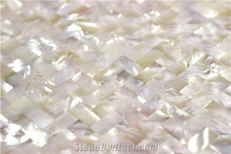 White Shell Herringbone Mop Seashell Mosaic Tile