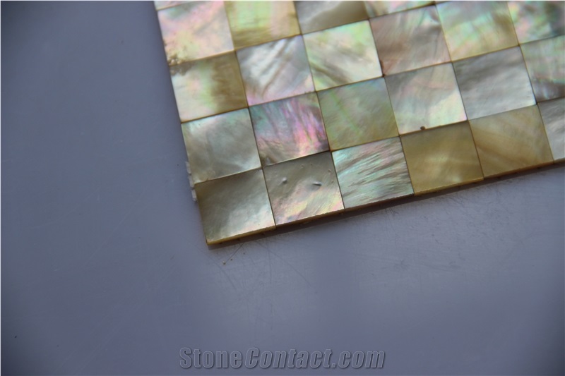 Yellow Square Shell Mosaic Tile Density Fiberboard