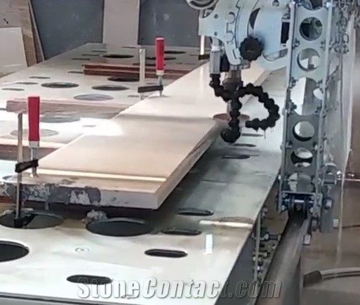 Race 5 Axis Stone Processing Center:Cutting with disk, Miter cut, Profiling, Drainboard, Drainergrooves