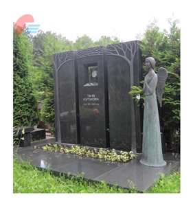 Black Granite Monument Set with Antiqued Angel