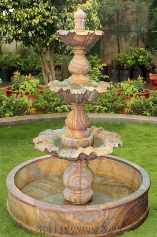 Teak Wood Sandstone Stone Fountain